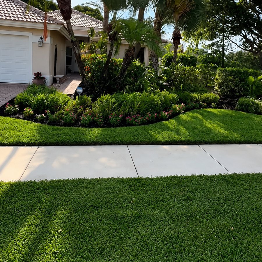 Freshly manicured South Florida lawn and landscaping by SoFlo Lawn Pros